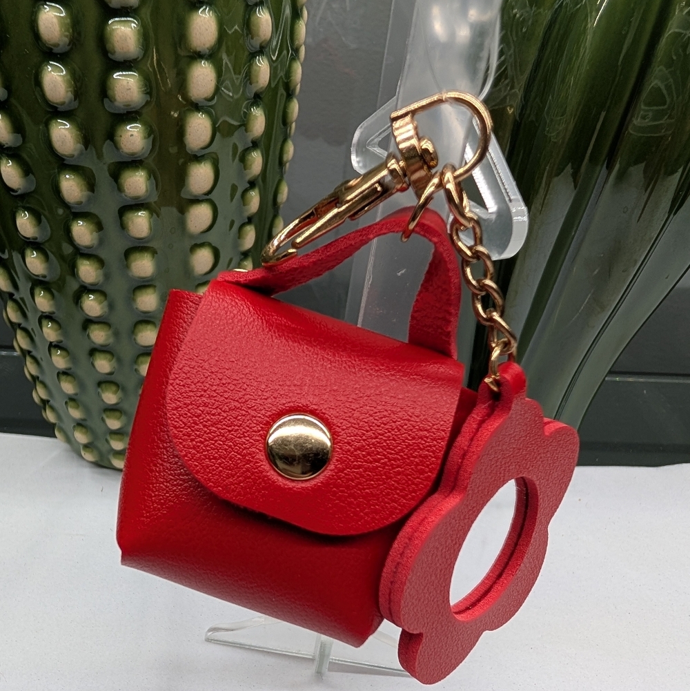 Red Leather Flower/ Mirror Accent Women's Keychain/Bagcharm - Picture 2 of 2